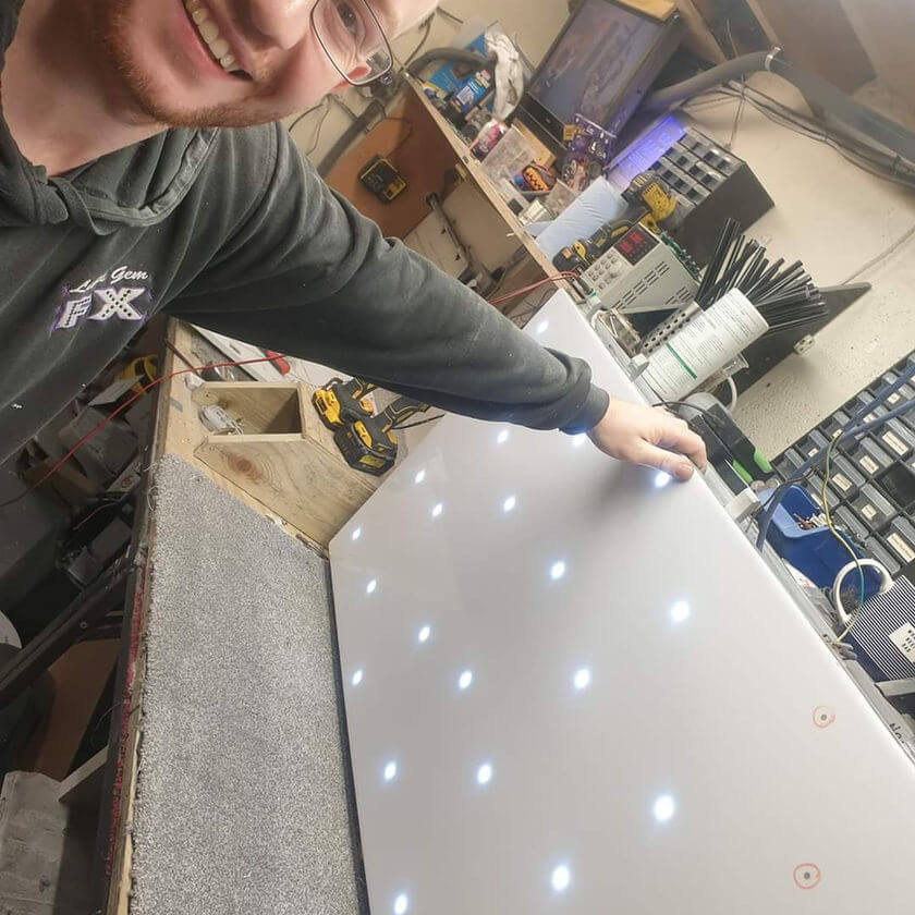 Dance floor electrical repair close up